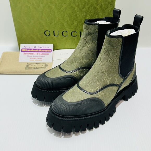 Gucci GG Jacquard Canvas Ankle Chelsea Boots Green Black 10.5/US 11 NIB $1,150 - Picture 5 of 15